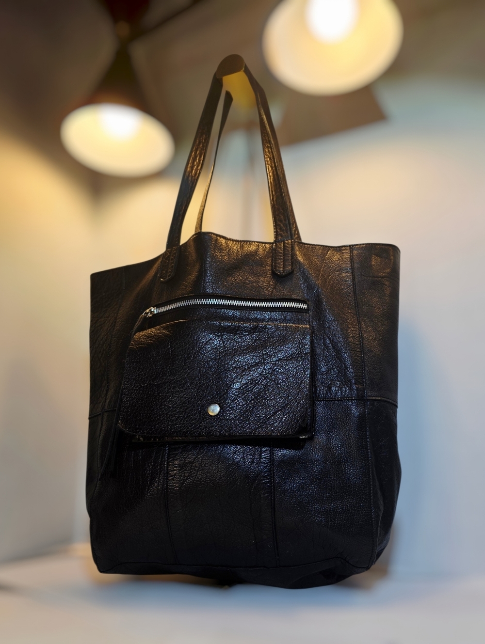 Slouchy, Black Leather with Suede Lining Tote Bag - Picture 2 of 7